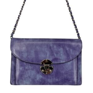 Pratesi Italy Leather Bag Marbled Purple Shoulder Designer Box Purse